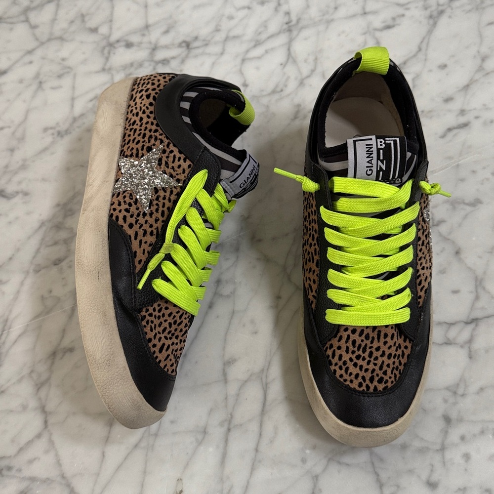 Gianni Bini Kaekko Glitter Star Cheetah Animal Print Sneaker Womens Sz 8